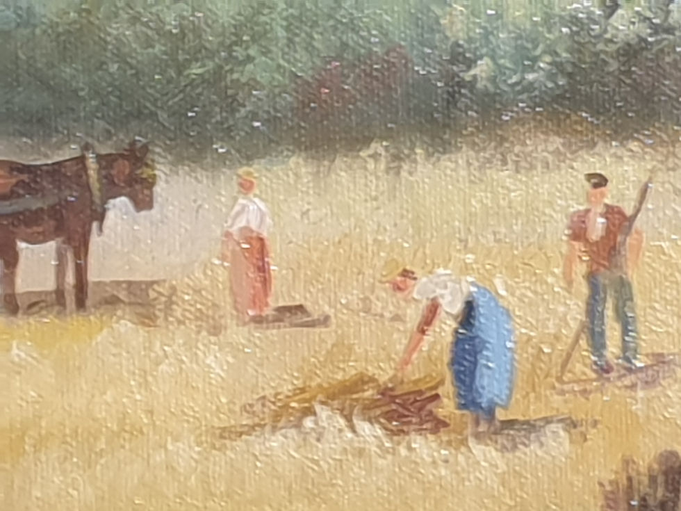 Miniature : Tableau signé Roi .Paysage animé. . Peinture huile sur toile. 