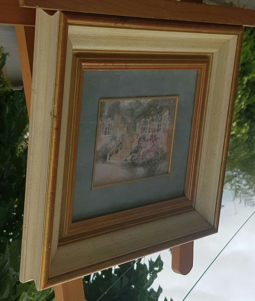 Miniature : Tableau ancien . Paysage: vue d'une maison. Chromo 