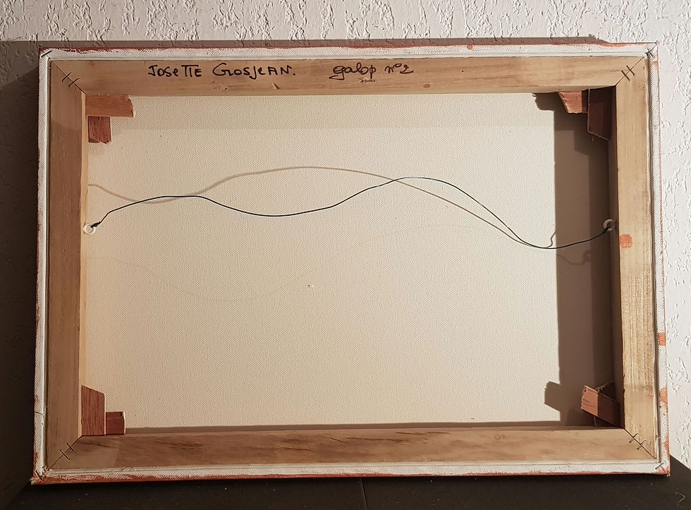 Miniature : Tableau signé J.Grossean. Titré : Galop.  Peinture huile sur toile. 