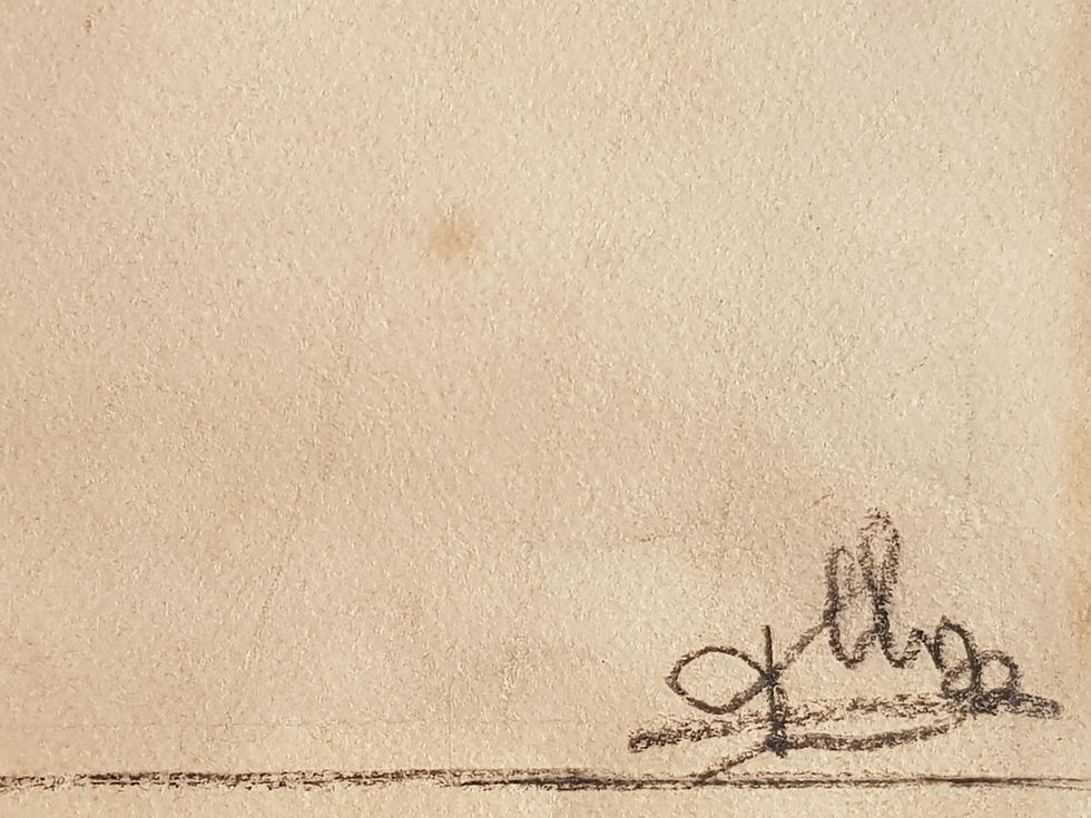 Miniature : Tableau ancien signé.  Aquarelle.  Paysage animé. 