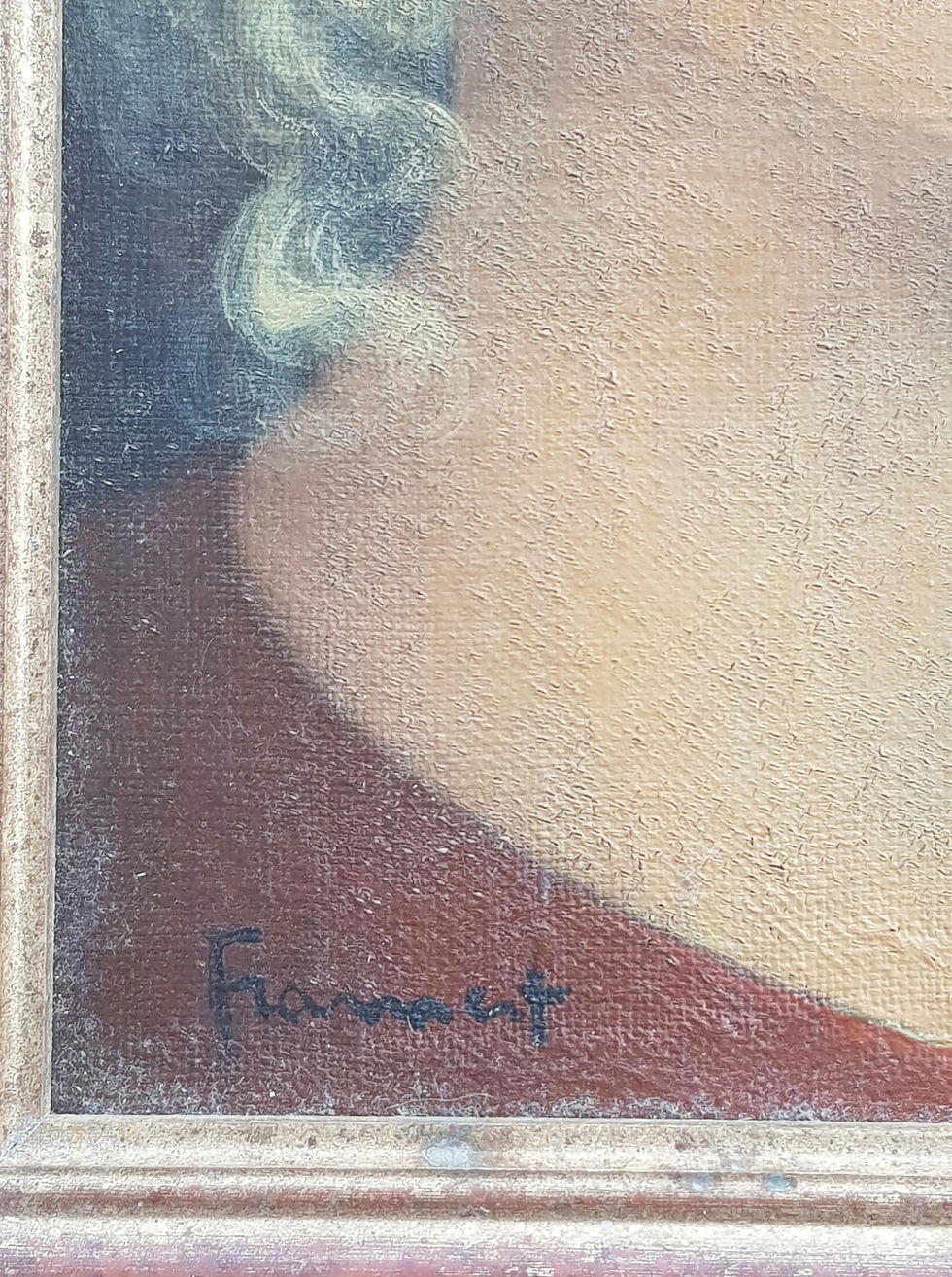 Miniature : Tableau ancien signé.  Portrait :  Peinture huile sur toile  .