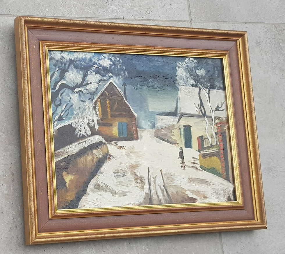 Miniature : Tableau ancien signé.  Paysage  . Peinture  huile  sur  toile  .