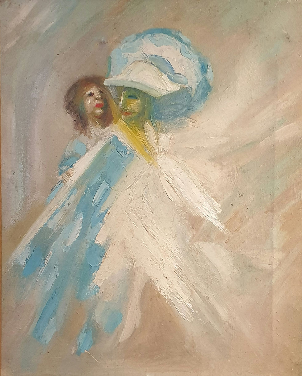 Miniature : Tableau signé daté. Portrait.  Peinture huile sur toile. 