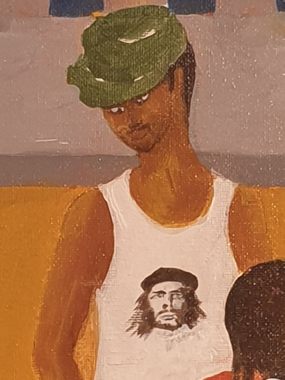 Miniature : Tableau signé.  Paysage marin animé. Peinture huile sur toile 