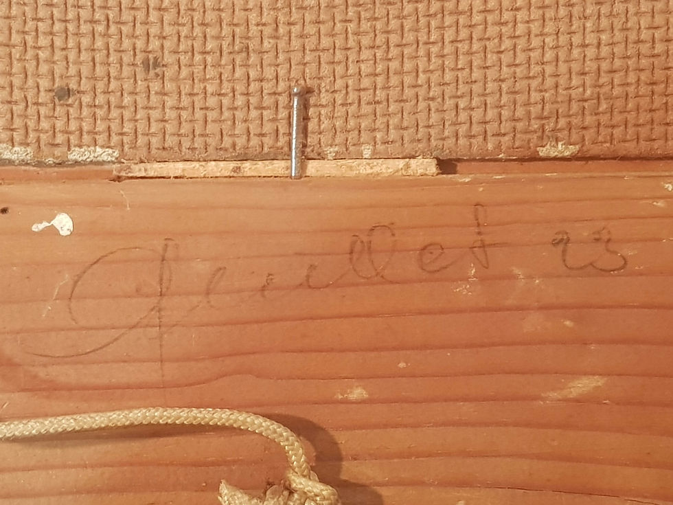 Miniature : Tableau ancien signé.  Paysage : bord de rivière.  Peinture huile sur panneau. 