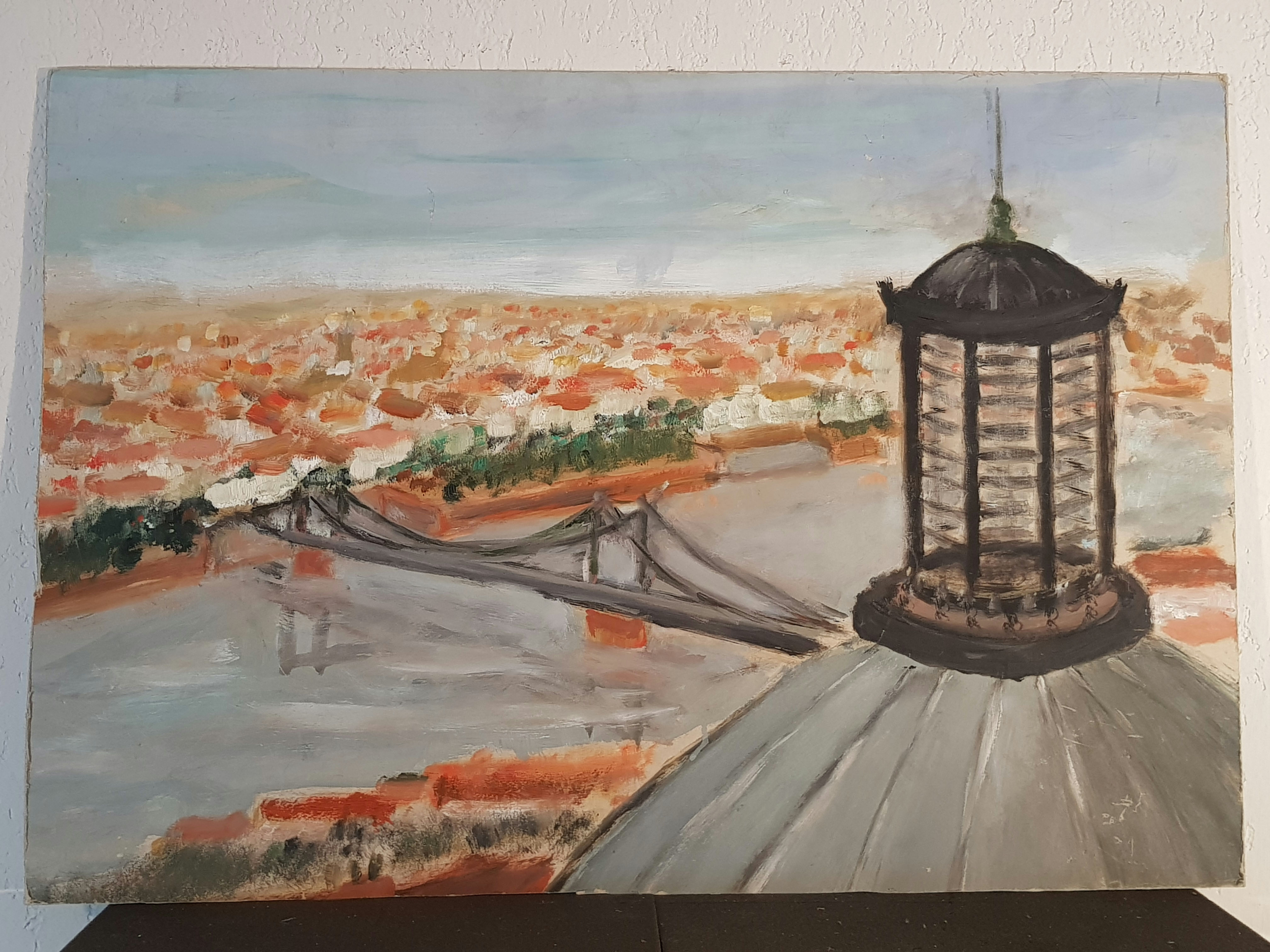 Tableau ancien . Paysage. Peinture huile sur carton. 