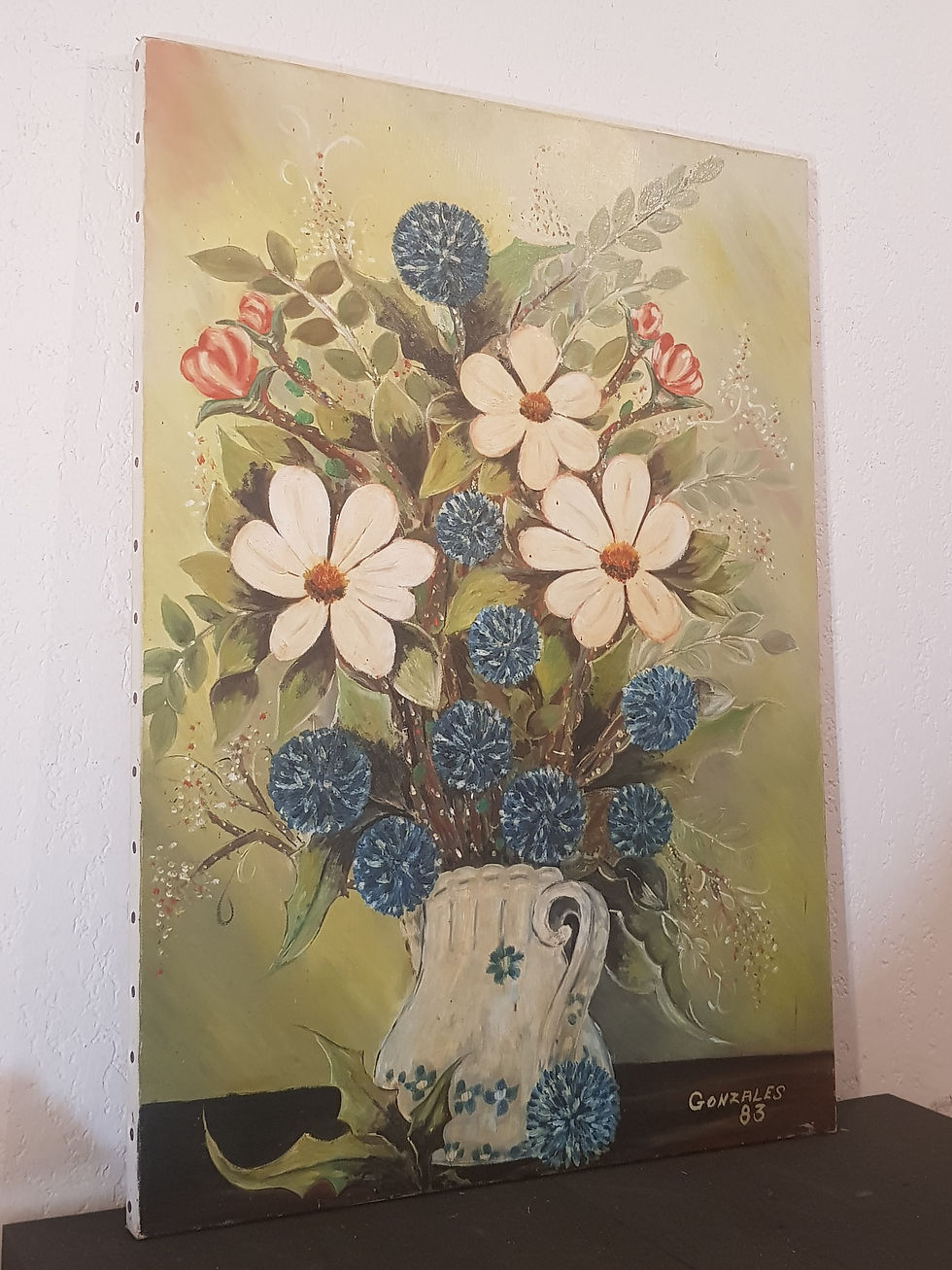 Miniature : Tableau signé Gonzales . Bouquet de fleurs fleuries. Peinture huile sur toile.  