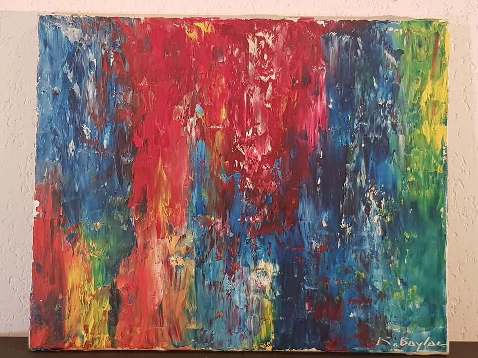 Miniature : Tableau signé R. Baylac. Thème : Abstrait.  Peinture huile sur toile. 