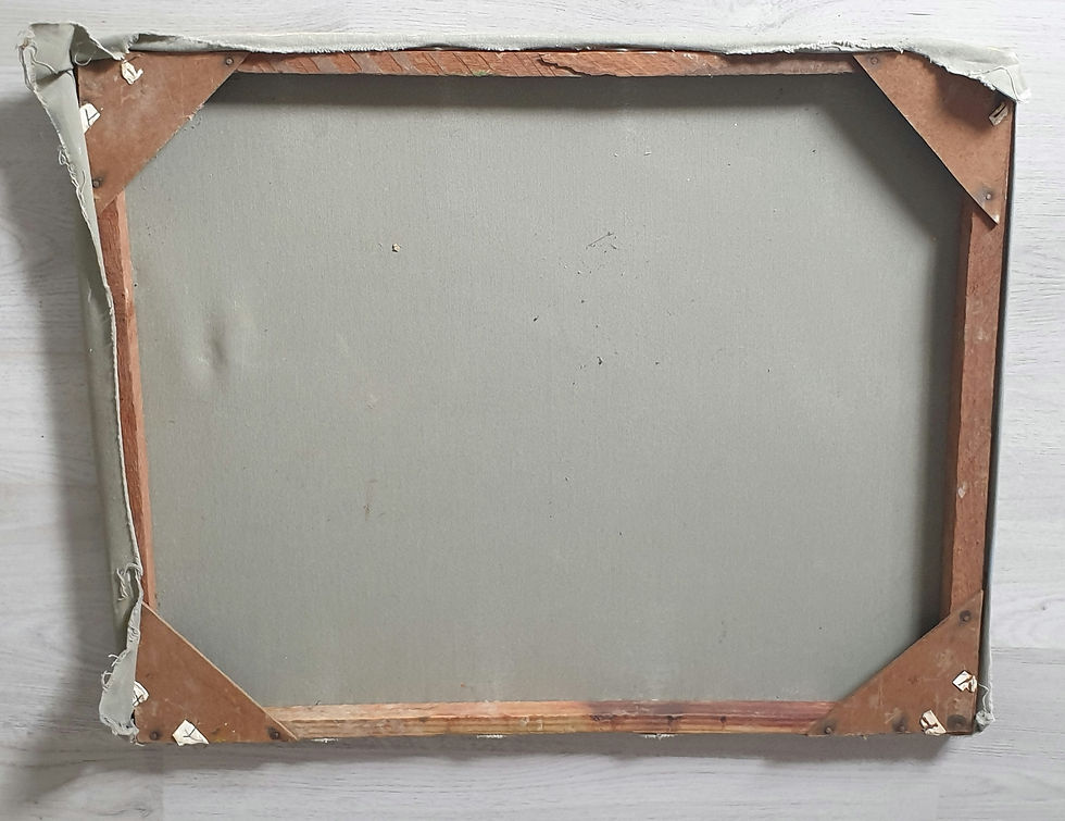 Miniature : Tableau signé. Paysage marin bateau.  Peinture huile sur toile. 