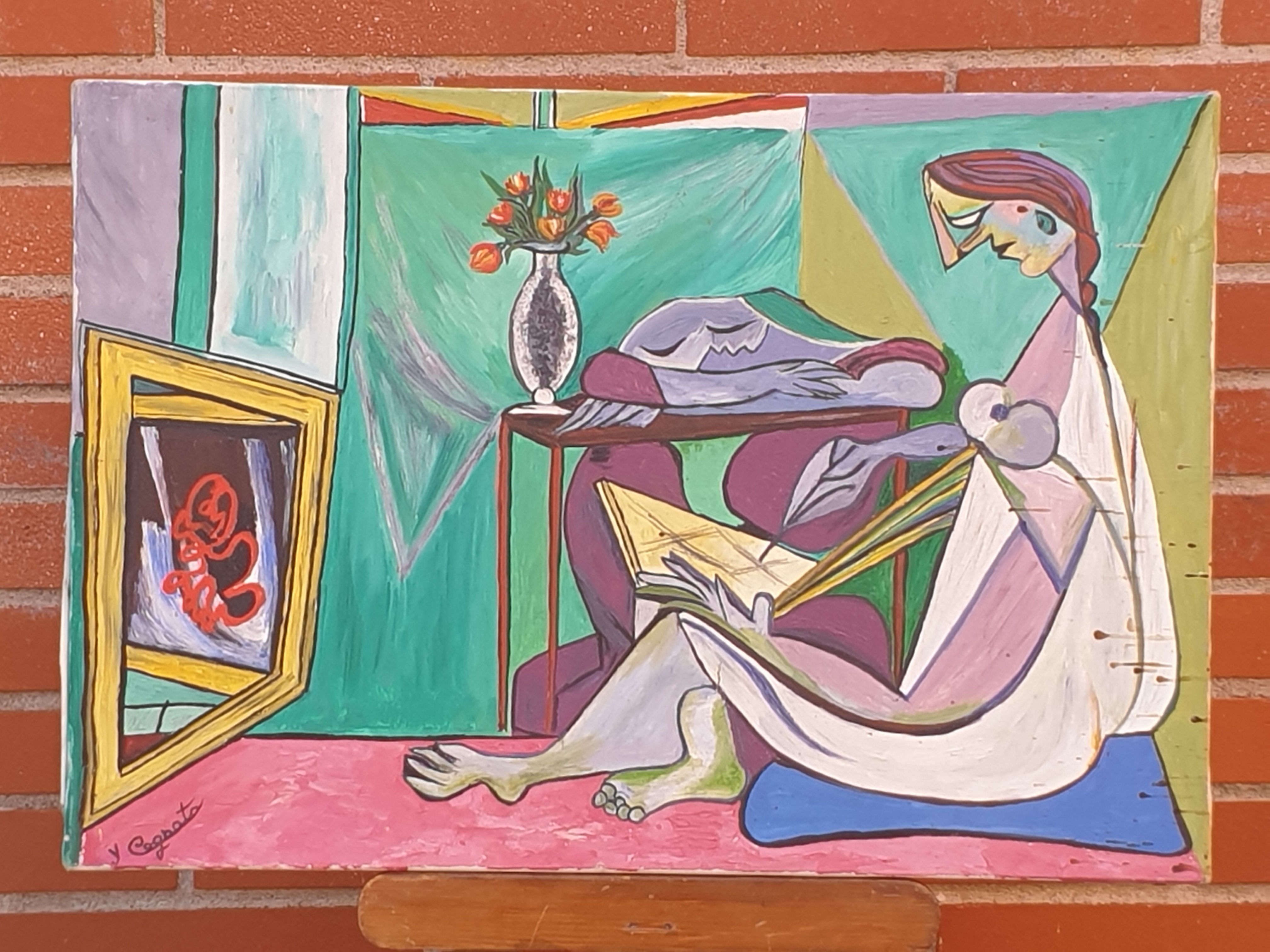 Tableau signé daté. Dans Le Goût De Picasso. Peinture huile sur toile. 