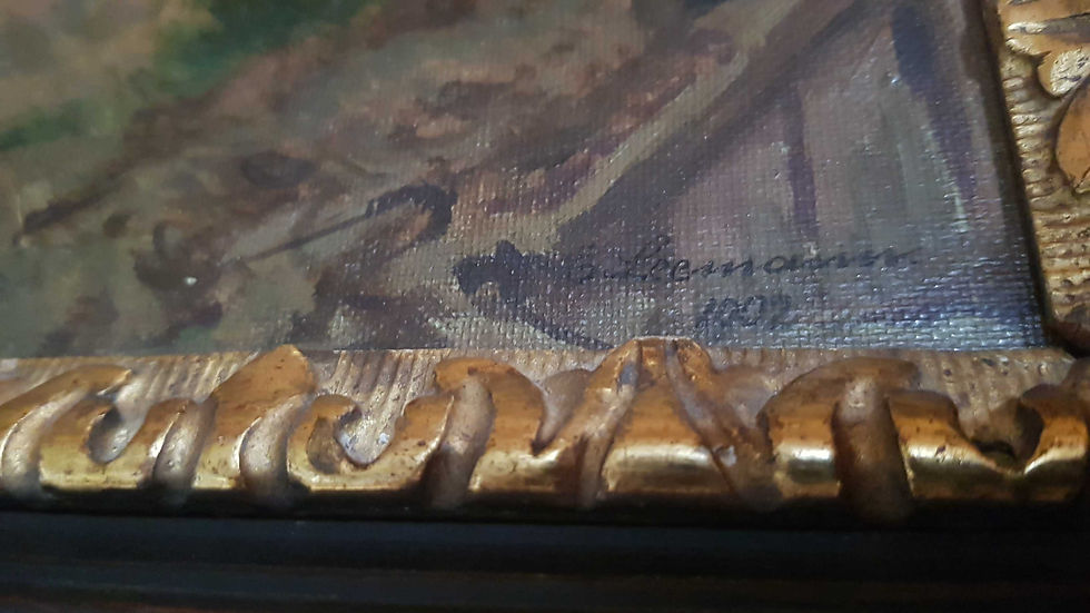 Miniature : Tableau signé Esmt Leemann daté1902 . Paysage animé. Peinture huile sur toile. 