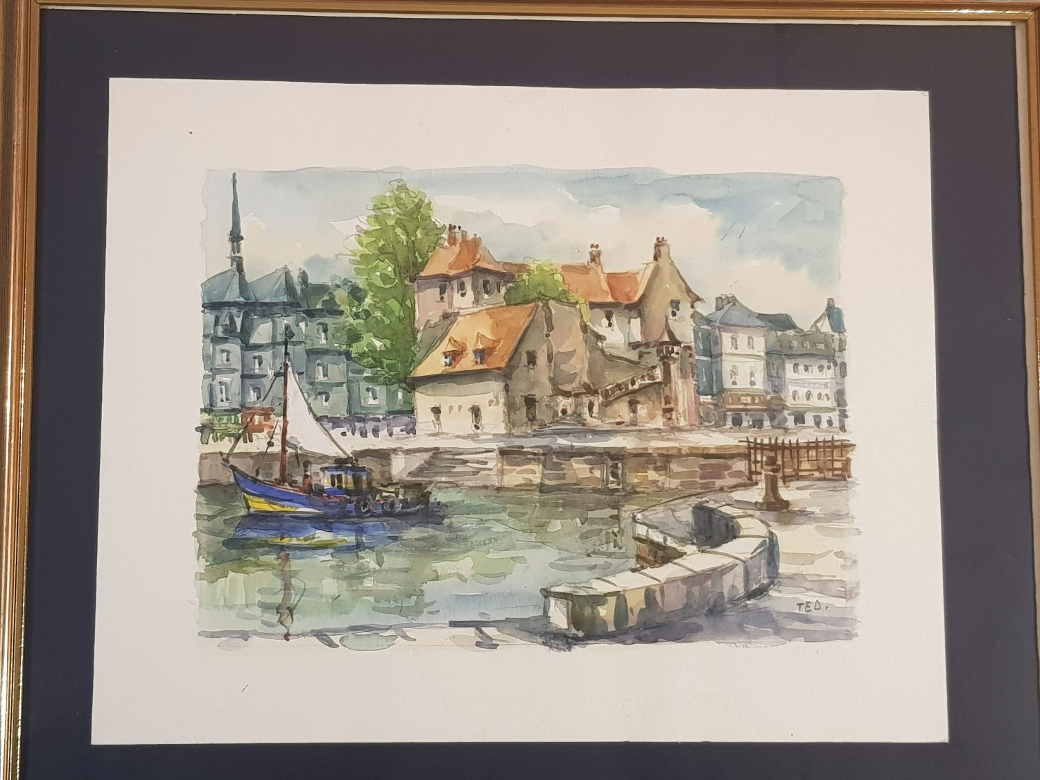 Tableau Aquarelle signé Ted .  Paysage .