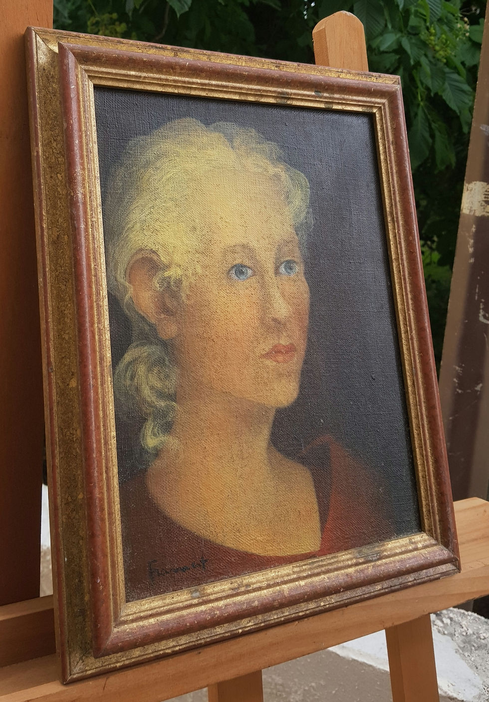 Miniature : Tableau ancien signé.  Portrait :  Peinture huile sur toile  .