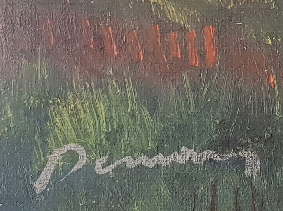 Miniature : Tableau ancien signé.  Paysage   Peinture huile sur toile  