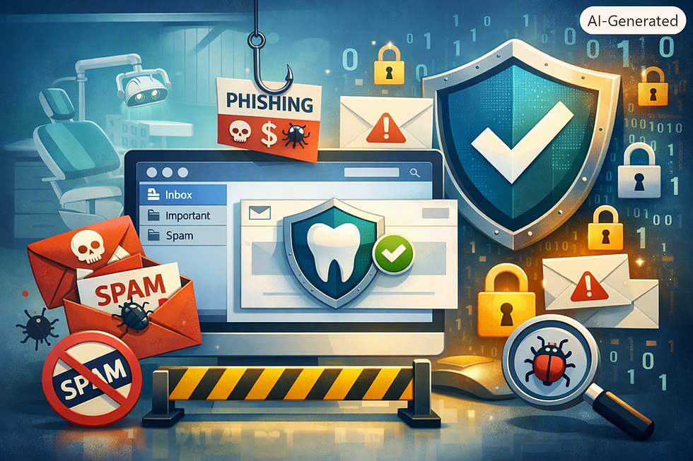 Dental IT spam prevention poster for DFW offices.