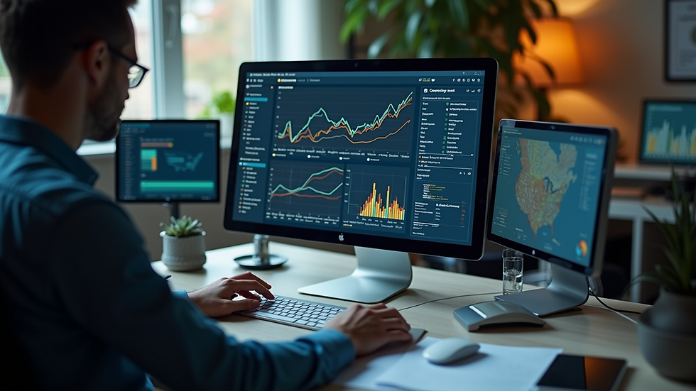 High angle view of a digital marketer analyzing campaign data on a computer