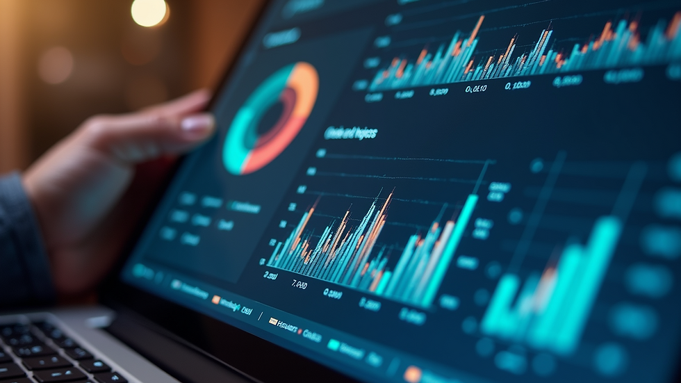 Close-up view of a digital marketing dashboard showing analytics and graphs