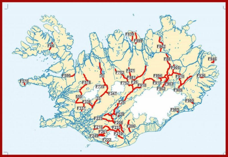 map of Iceland´s F-Roads