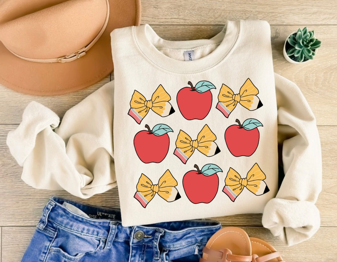 Apple and pencil bow tshirt