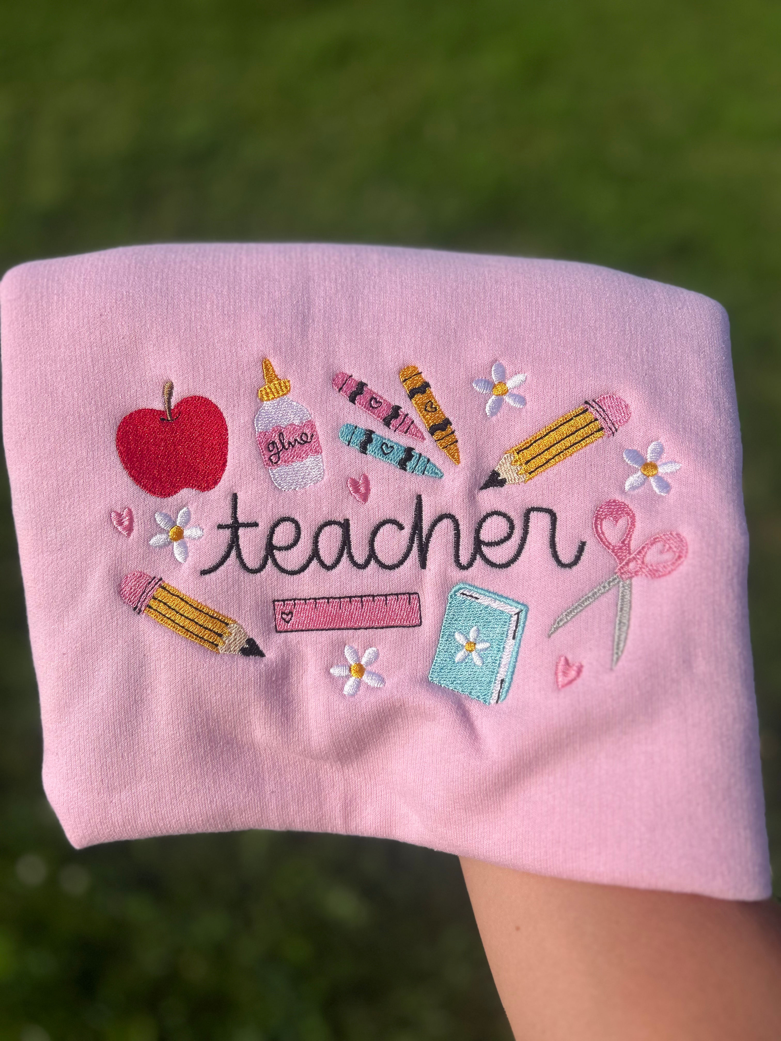 Teacher collage embroidered sweatshirt 