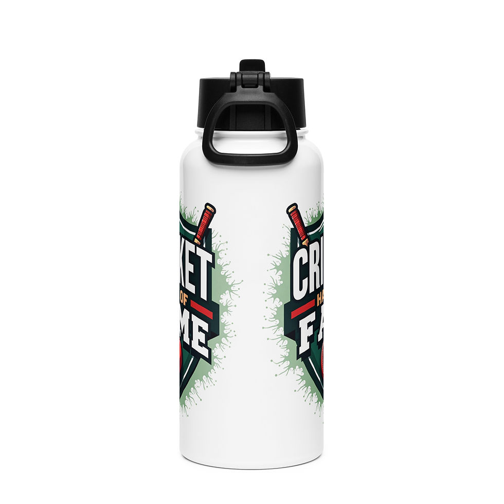 Cricket Hall of Fame Shield Stainless steel water bottle with a straw lid