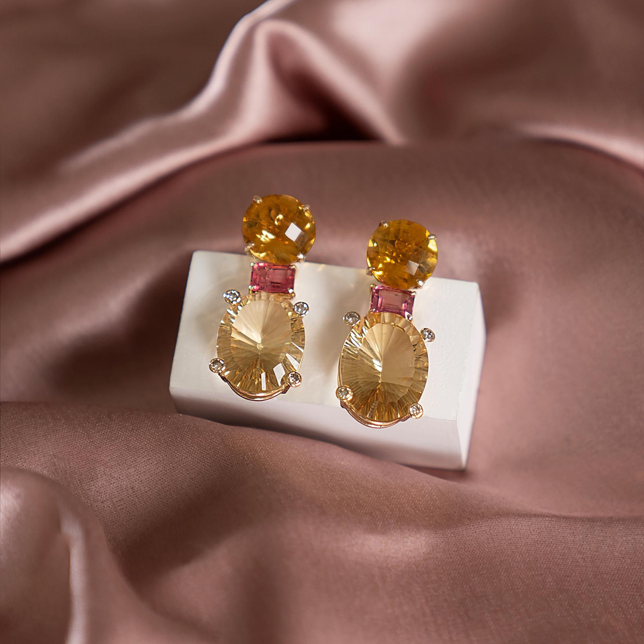 jewelry, handmade, gemstones, semi precious, earrings, citrine, diamonds, tourmaline