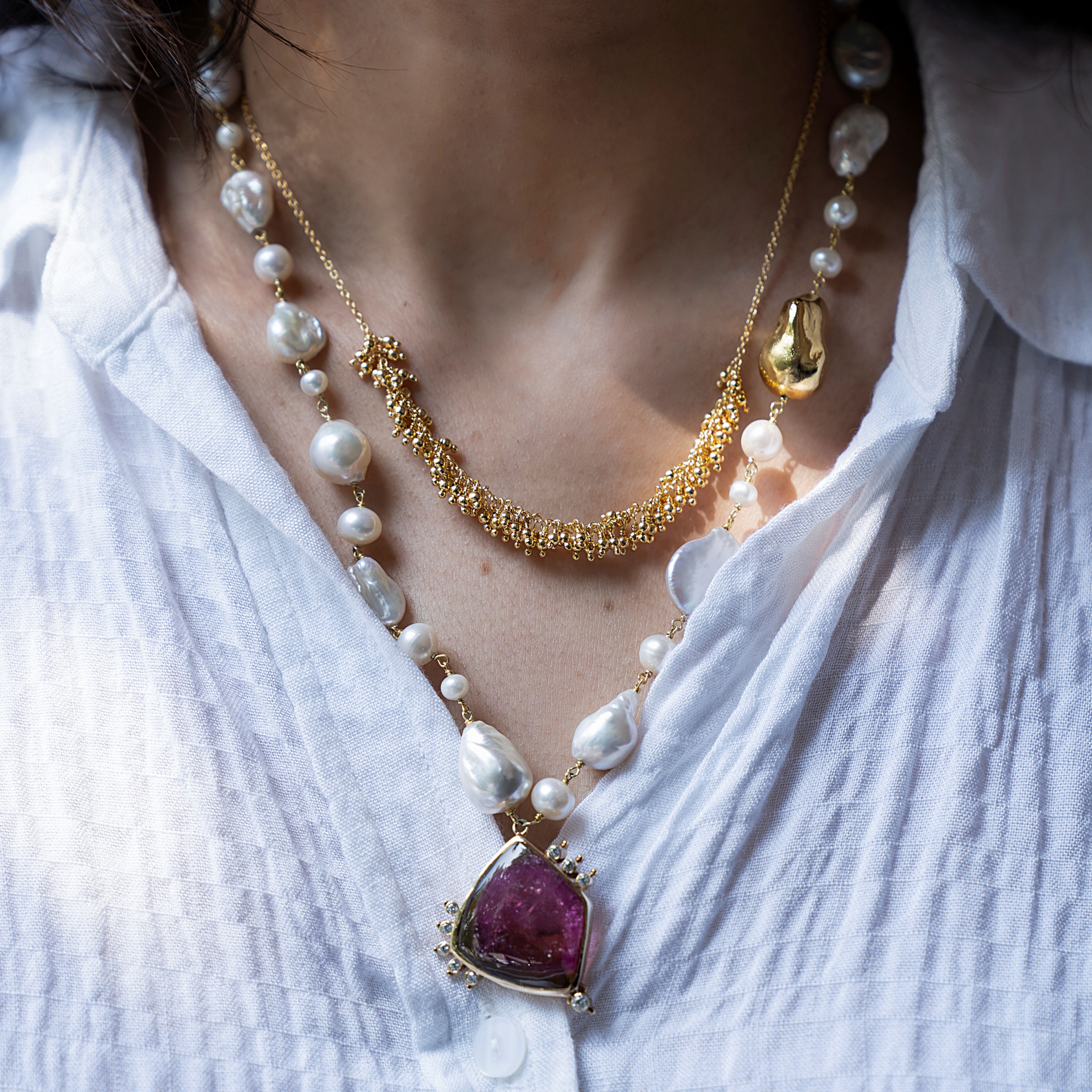 Neckalce , Pearls, gemstones,semi precious, tourmaline, handmade, made in India, jewelry,jewellery,joaillerie,silver,gold
