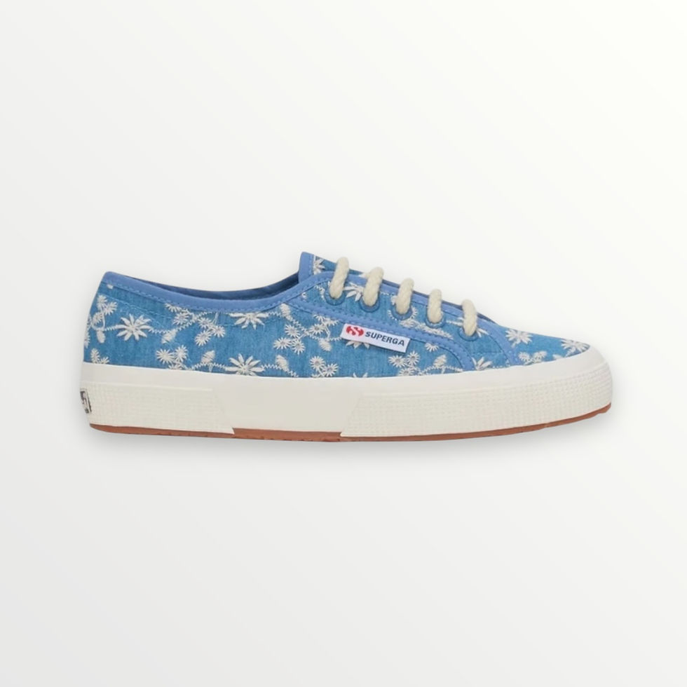 Scarpe Superga blu con ricamo floreale