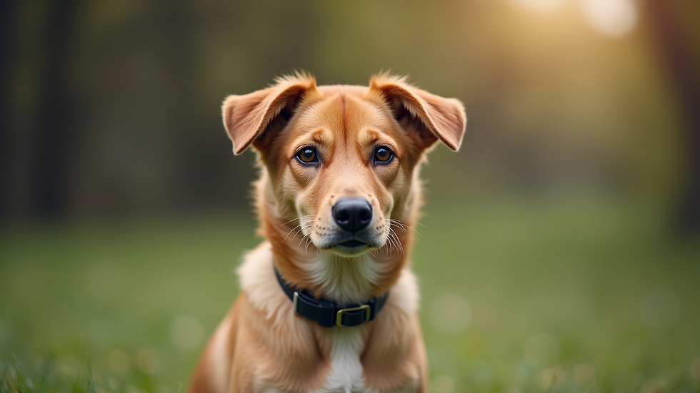 Eye-level view of a dog sitting obediently during training