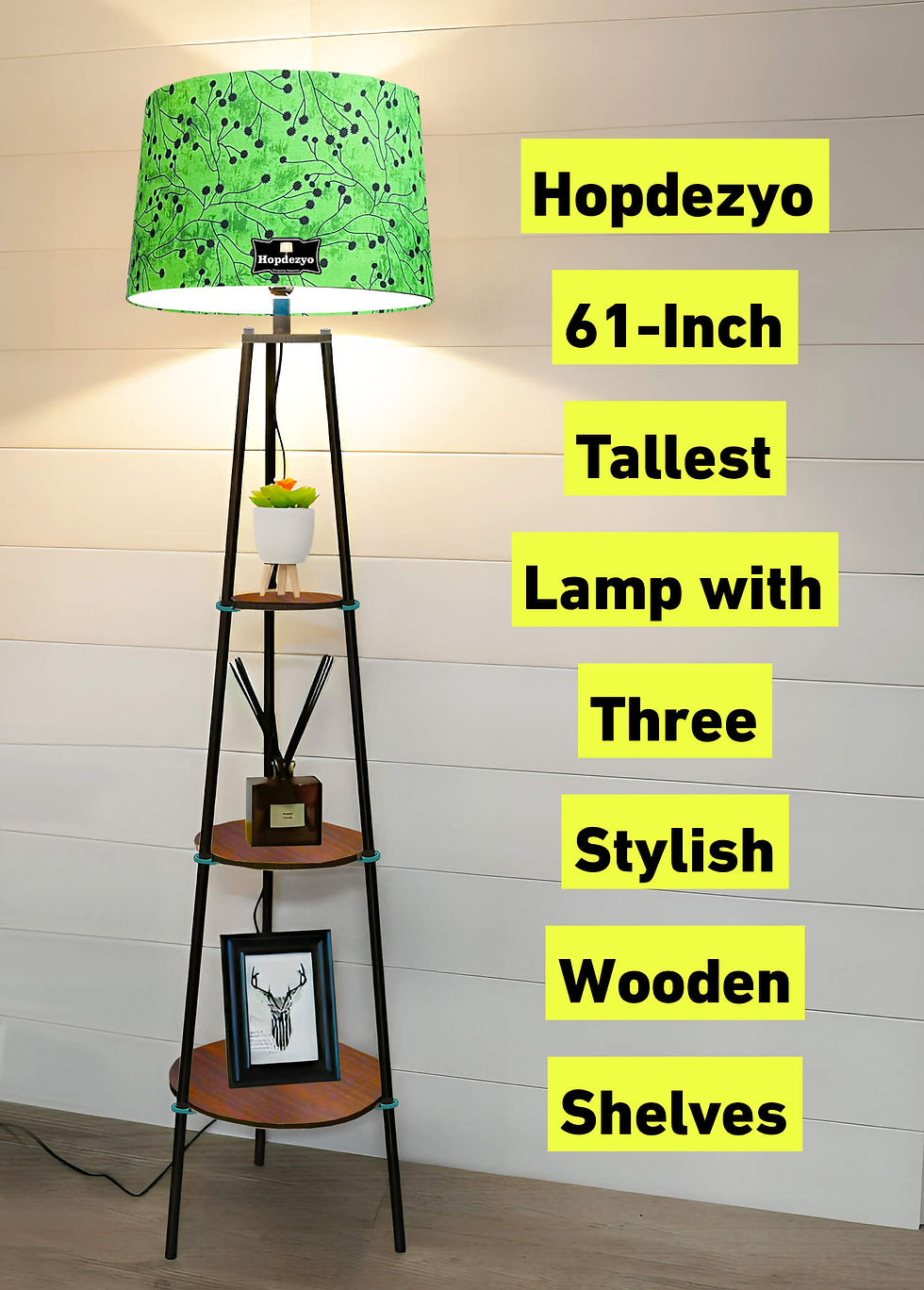 Thumbnail: Hopdezyo Metal Tripod Floor Lamp with Storage Shelves
