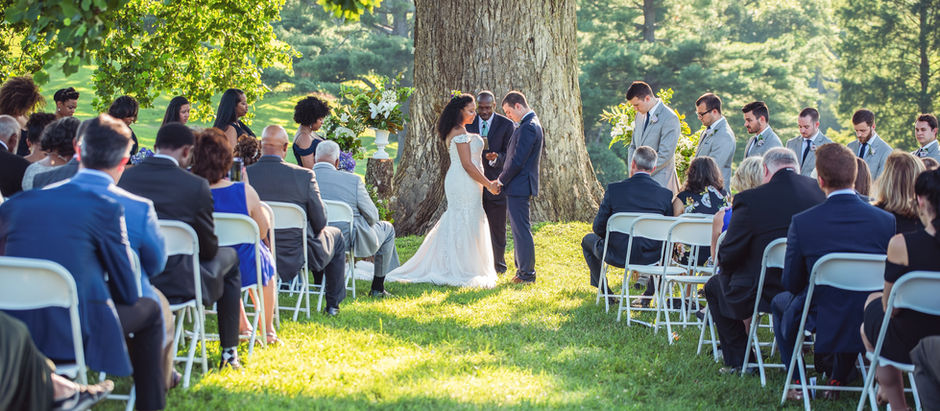 wedding ceremony in front of big tree at Maymont Park, Richmond VA