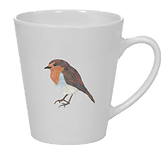 White Latte 12oz Mug - Robin - Country Garden Bird Design - Donna Fowler.png