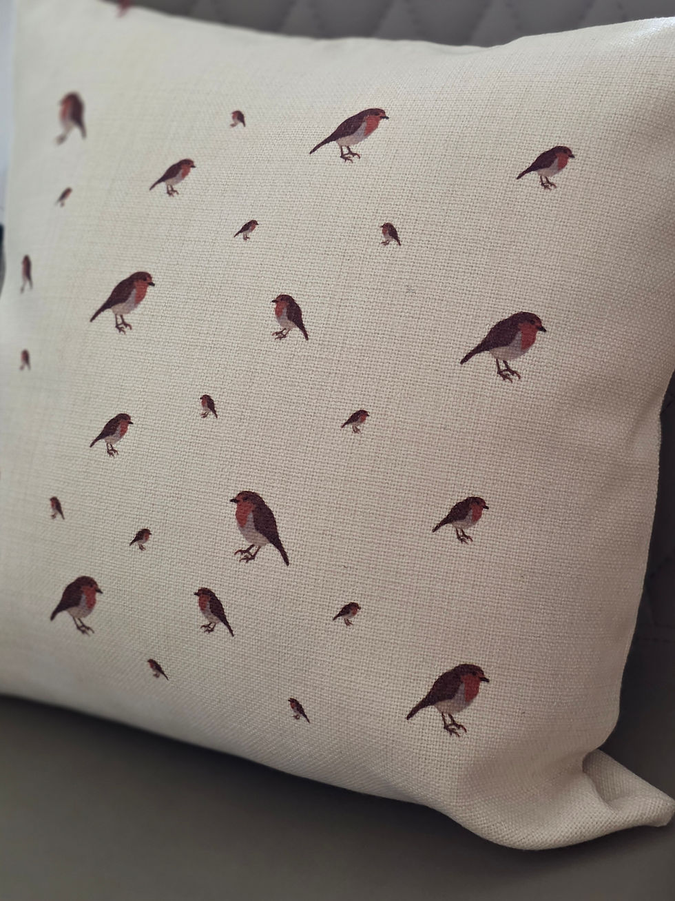 Scatter Cushion - Robin Pattern - Country Farmhouse Garden Bird Design