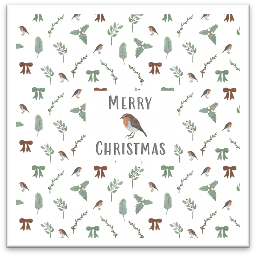 Christmas Greeting Card - Holly Robin Mistletoe Design