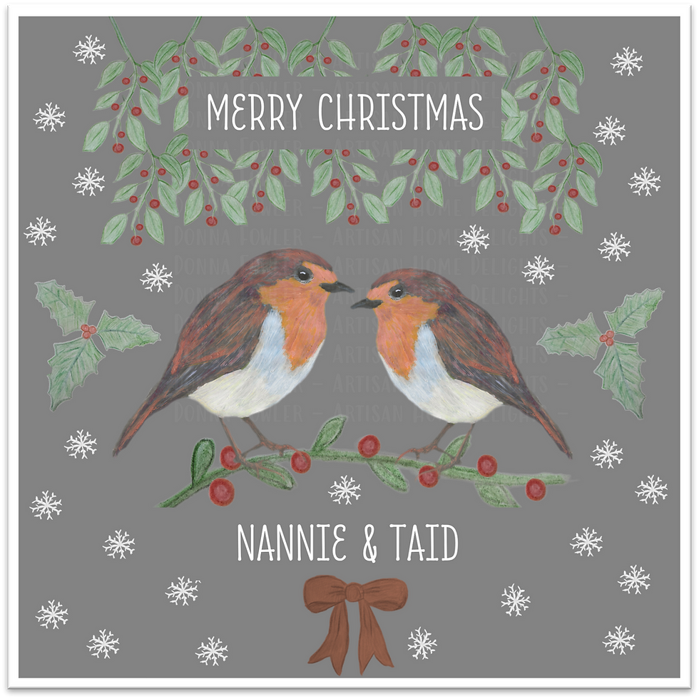 Greeting Card - Merry Christmas Nannie & Taid - Christmas Robin Design
