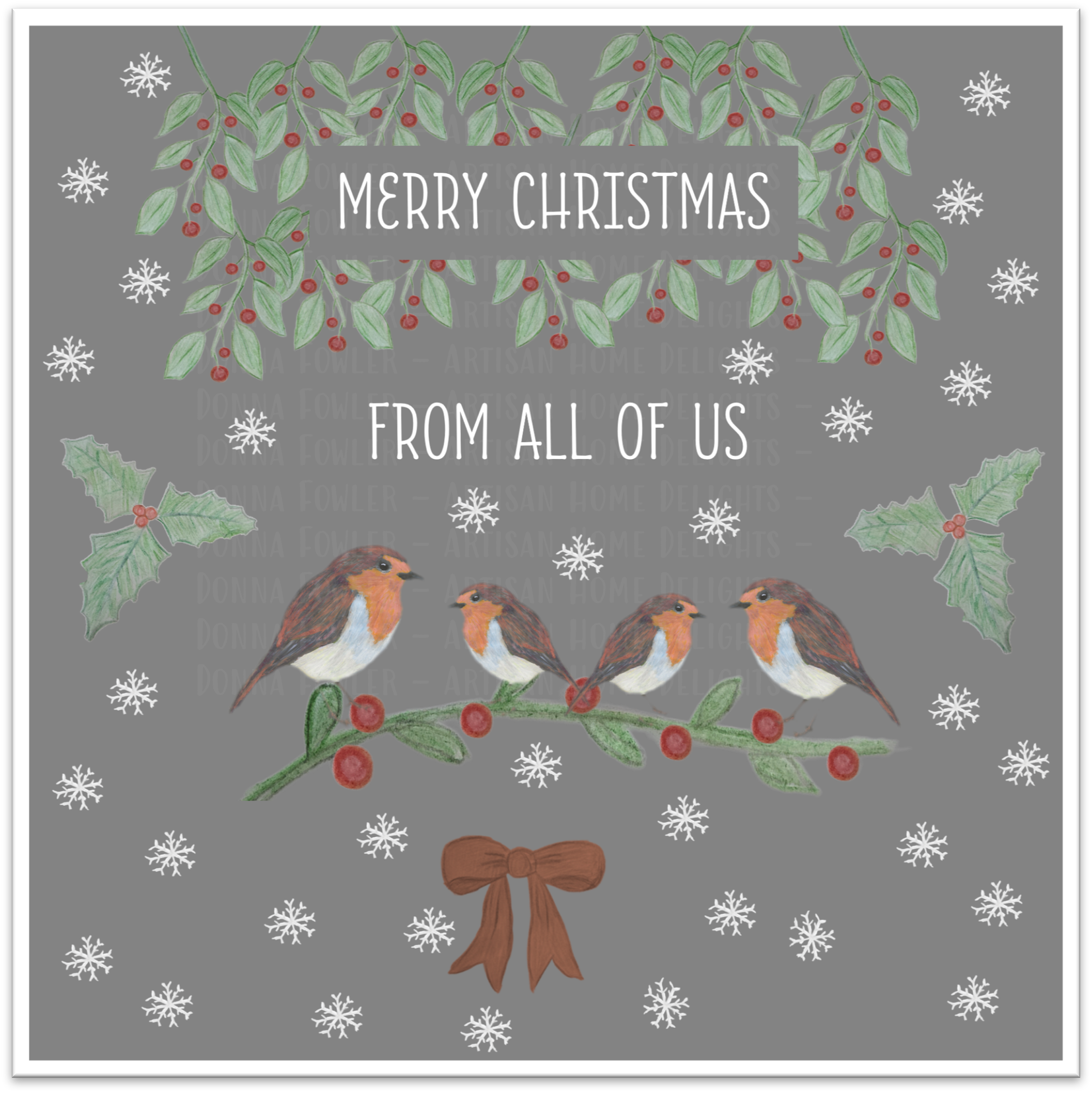 Greeting Card - Merry Christmas From All Of Us - Christmas Robin Design