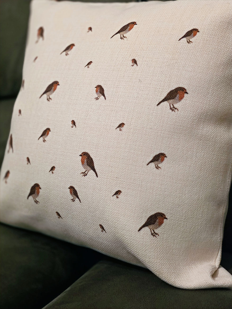 Thumbnail: Scatter Cushion - Robin Pattern - Country Farmhouse Garden Bird Design