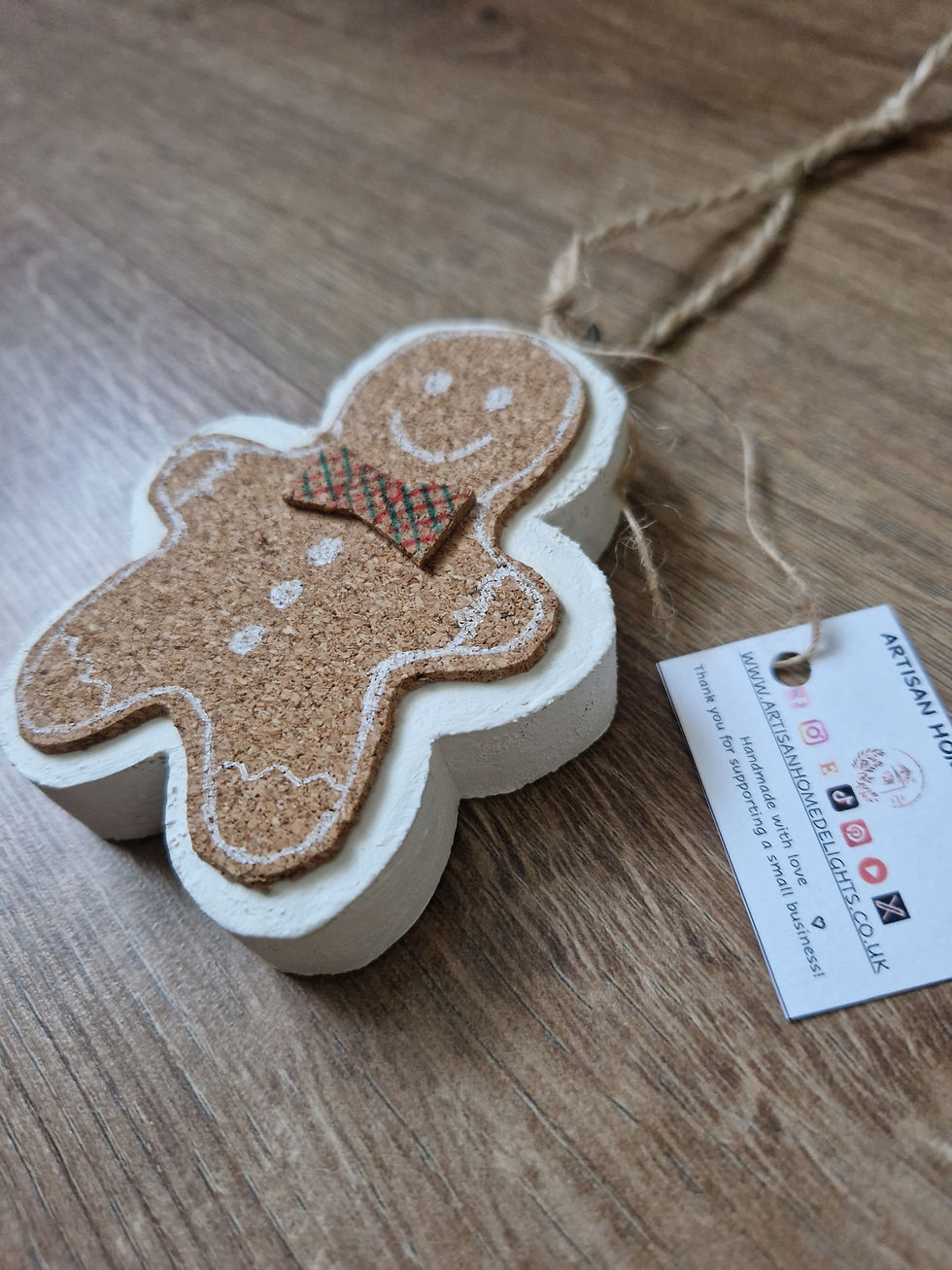 Thumbnail: White Neutral Wooden Unique Handmade Gingerbread Man Wall Hanging Festive Decor
