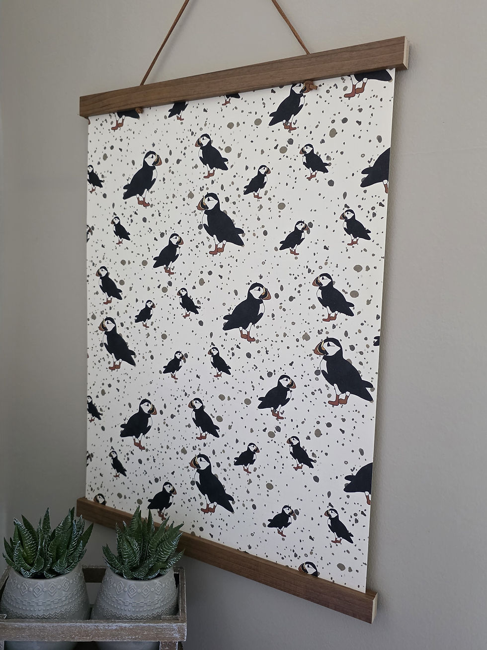 Thumbnail: A3 Textured Art Poster Wall Hanging Decoration - Puffin Pattern Design