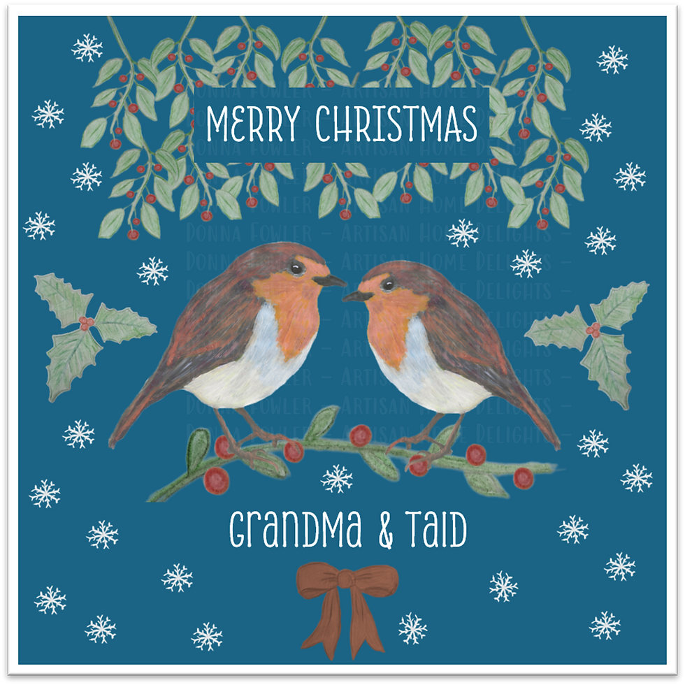 Thumbnail: Greeting Card - Merry Christmas Grandma & Taid - Christmas Robin Design