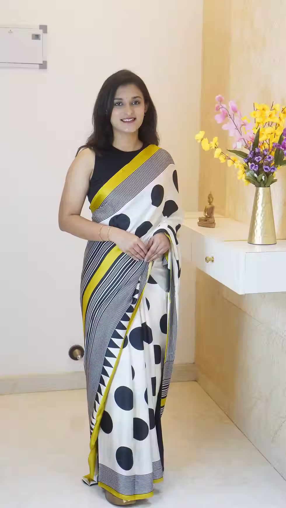 Thumbnail: White Ajrakh Printed Modal Silk Saree (Code: NIT4SAR)