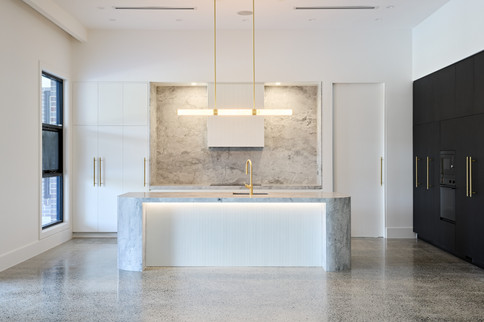 New build kitchen design super white brushed brass