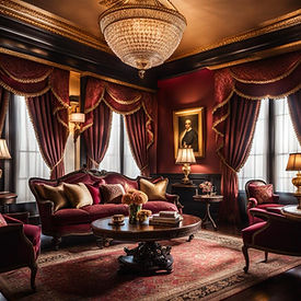 The Victorian dining room is renowned for its large, dark wood dining tables and upholstered chairs, complimented by decorative china.