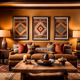 Southwest-styled bedrooms often feature cotton bedding with Navajo prints, wooden hand-carved wardrobes, and earthy color schemes.