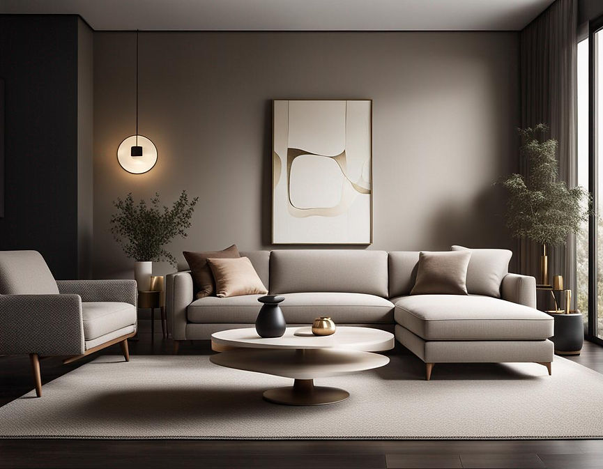 A modern living room may feature a sleek, low-profile sofa with clean lines, a statement coffee table with geometric shapes, and large windows that allow ample natural light to flood the space.