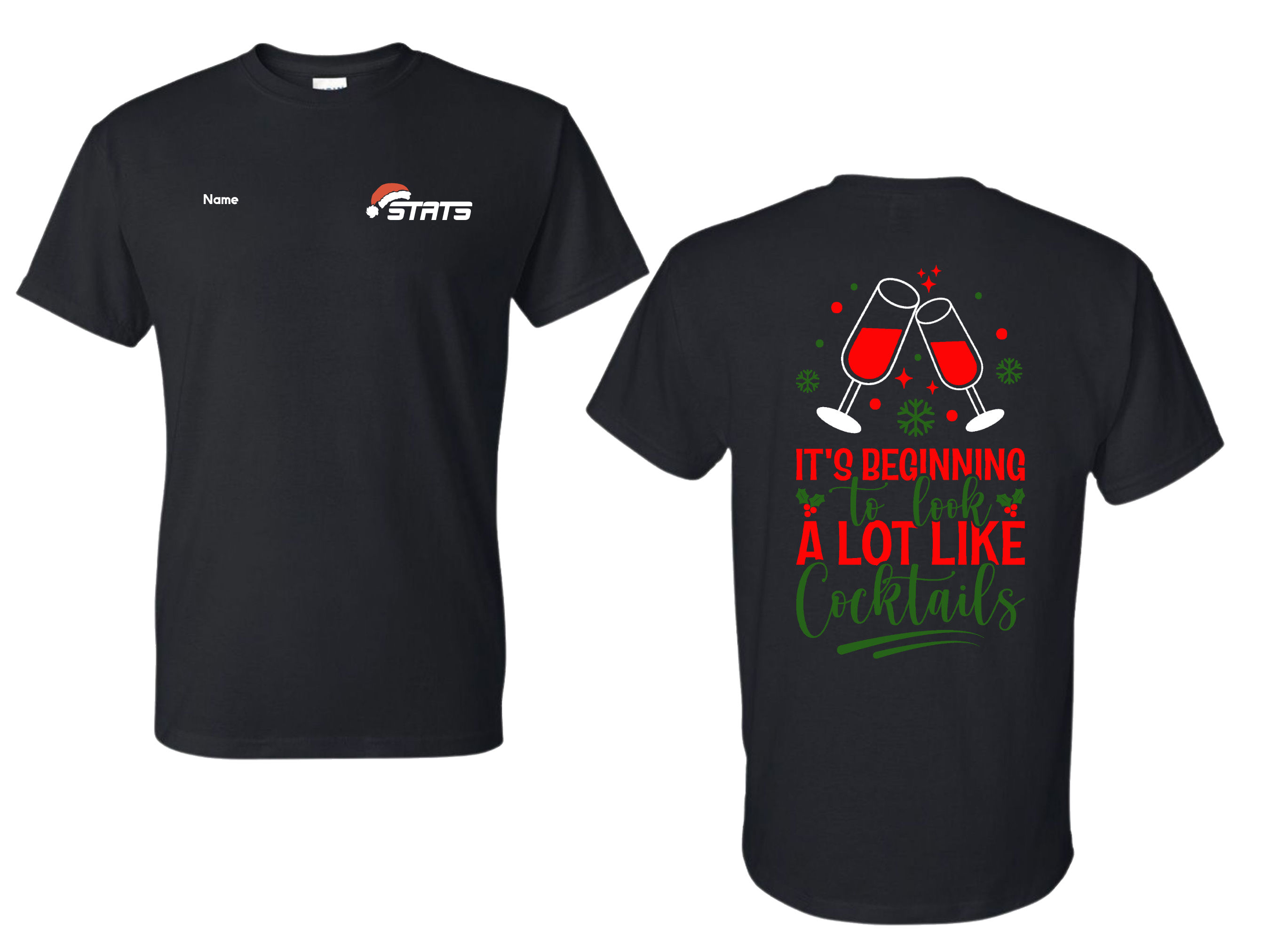 Stats Christmas Cocktails | Black T-Shirt