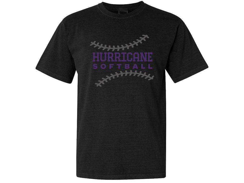 Hurricane Softball Stitches Black Comfort Colors Shirt