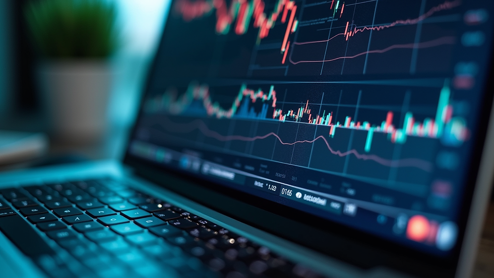 Close-up view of financial charts and graphs on a laptop screen