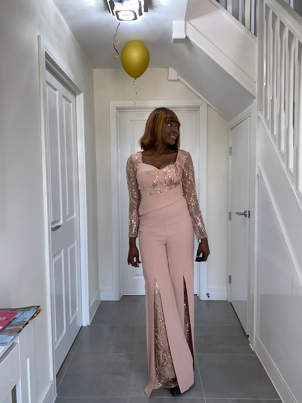 Thumbnail: Rose Gold jumpsuit with lace