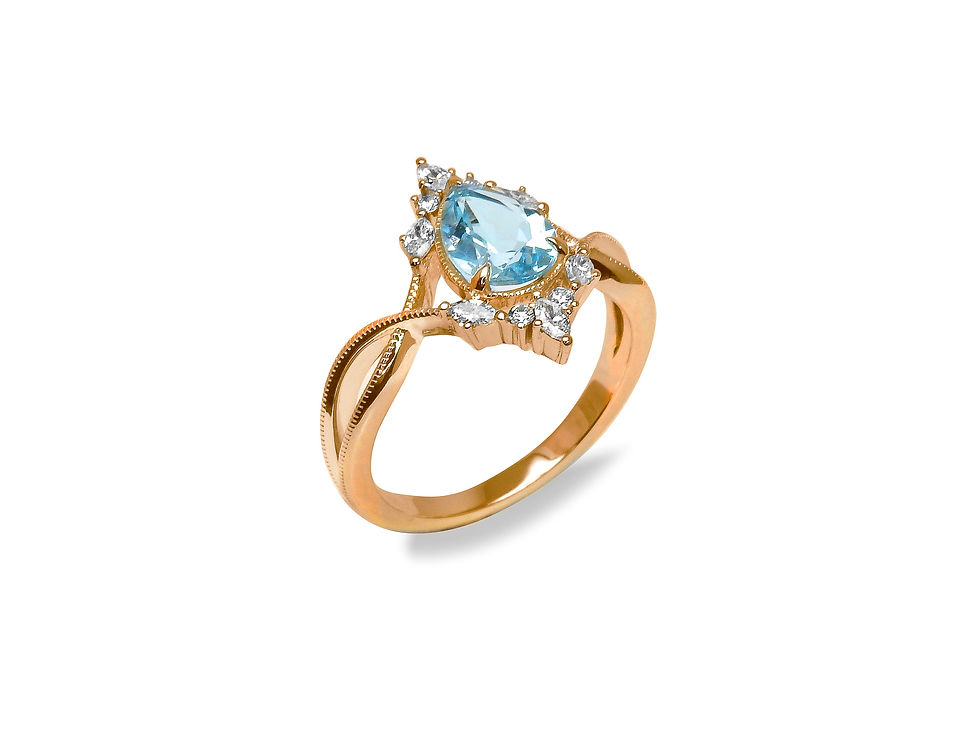 縮圖：Pear Shape Aquamarine and Cluster Diamond Ring